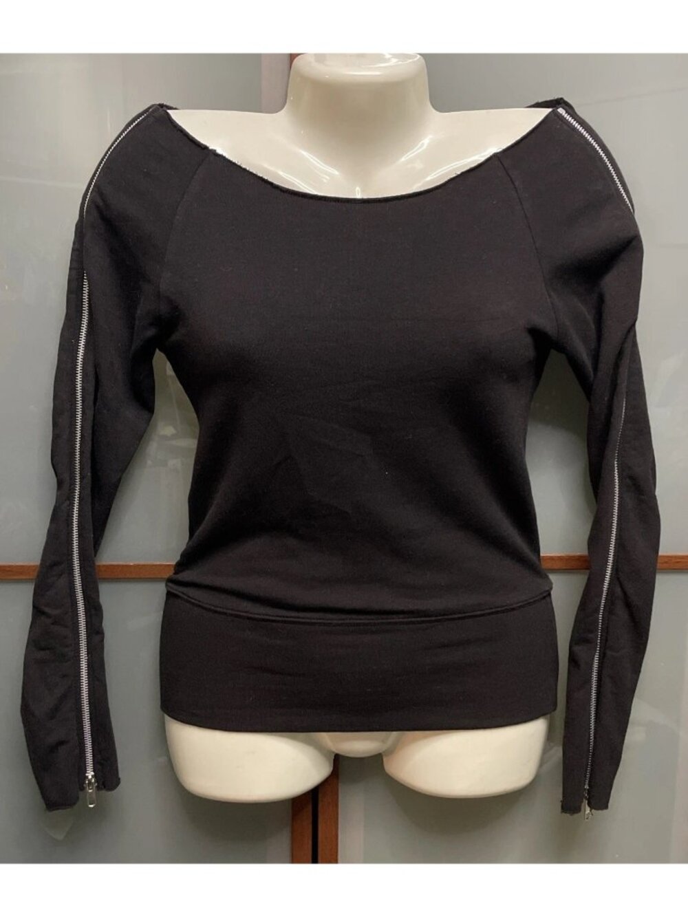 GAS Y2K Small Zipper Accented Longsleeve Black Pullover Sweatshirt Goth Emo Alt